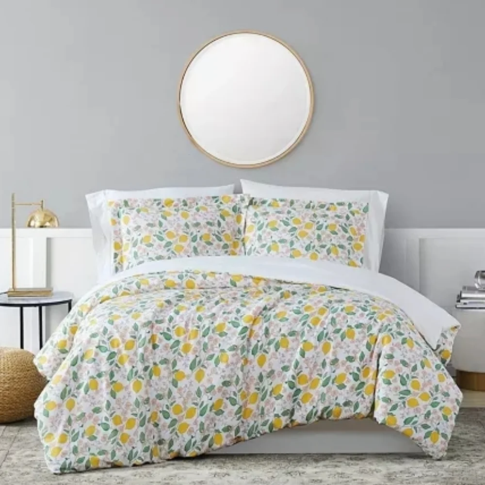 Brooklyn Loom Verbena King Duvet Cover Bedding W/1 Pillow Sham 100% Cotton Lemon